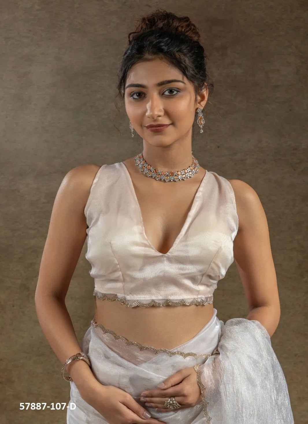 White Organza Zarkan-Work Evening-Wear Ready-To-Wear Saree