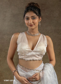 White Organza Zarkan-Work Evening-Wear Ready-To-Wear Saree