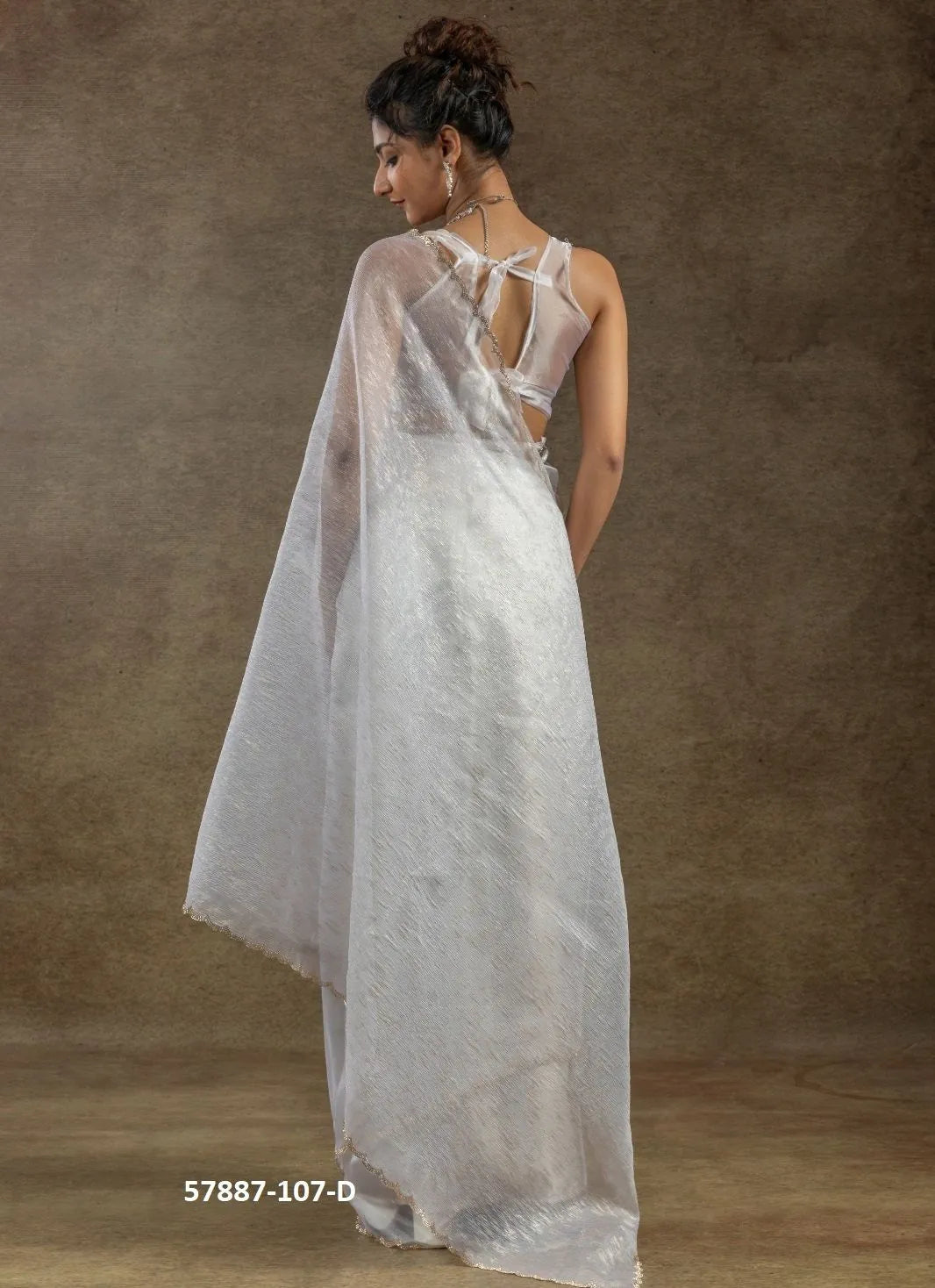 White Organza Zarkan-Work Evening-Wear Ready-To-Wear Saree