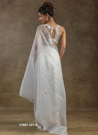 White Organza Zarkan-Work Evening-Wear Ready-To-Wear Saree