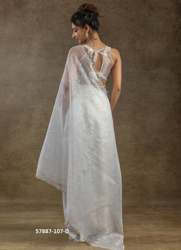 White Organza Zarkan-Work Evening-Wear Ready-To-Wear Saree