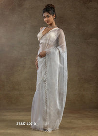White Organza Zarkan-Work Evening-Wear Ready-To-Wear Saree