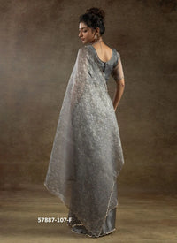 Gray Organza Zarkan-Work Evening-Wear Ready-To-Wear Saree