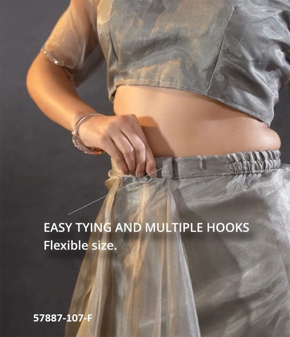 Gray Organza Zarkan-Work Evening-Wear Ready-To-Wear Saree