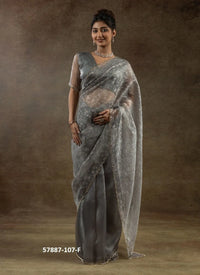 Gray Organza Zarkan-Work Evening-Wear Ready-To-Wear Saree