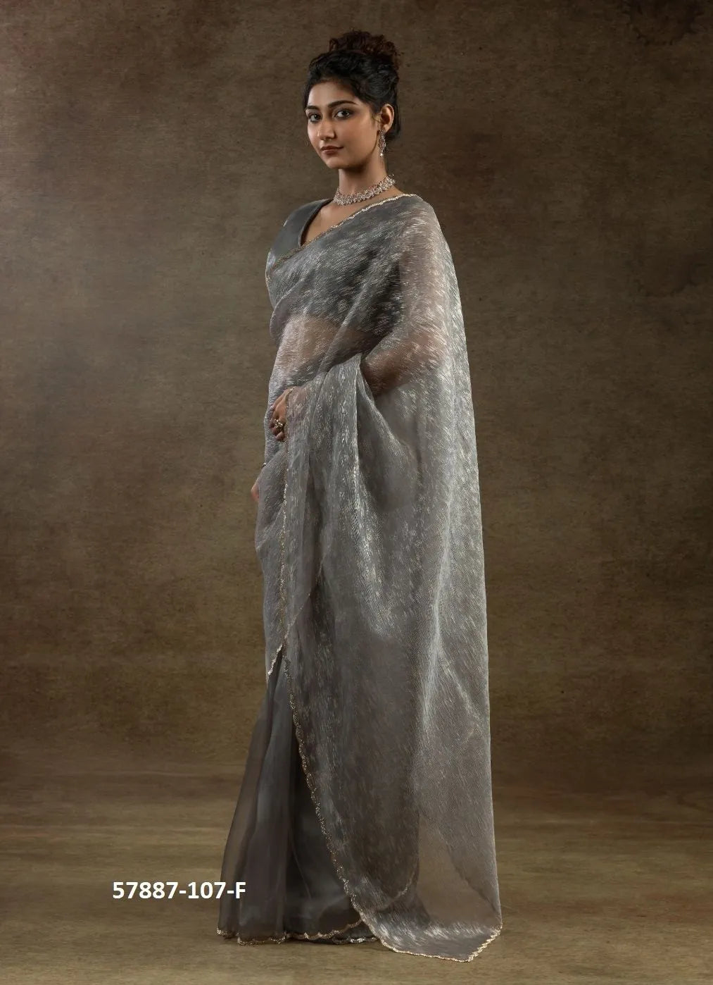 Gray Organza Zarkan-Work Evening-Wear Ready-To-Wear Saree