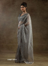 Gray Organza Zarkan-Work Evening-Wear Ready-To-Wear Saree