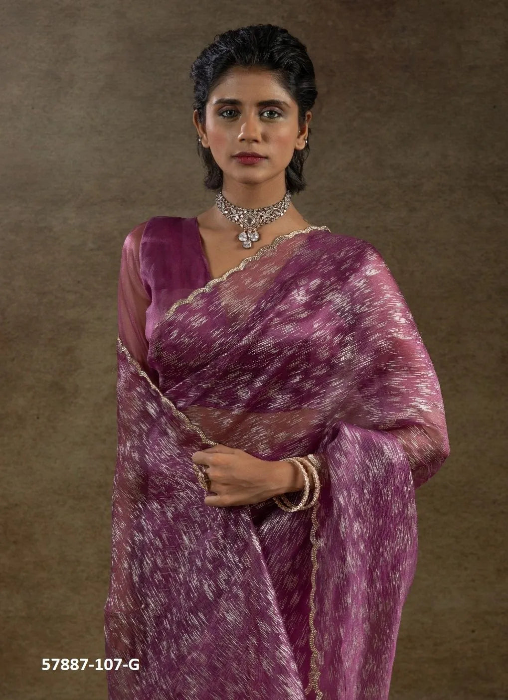 Purple Organza Zarkan-Work Evening-Wear Ready-To-Wear Saree