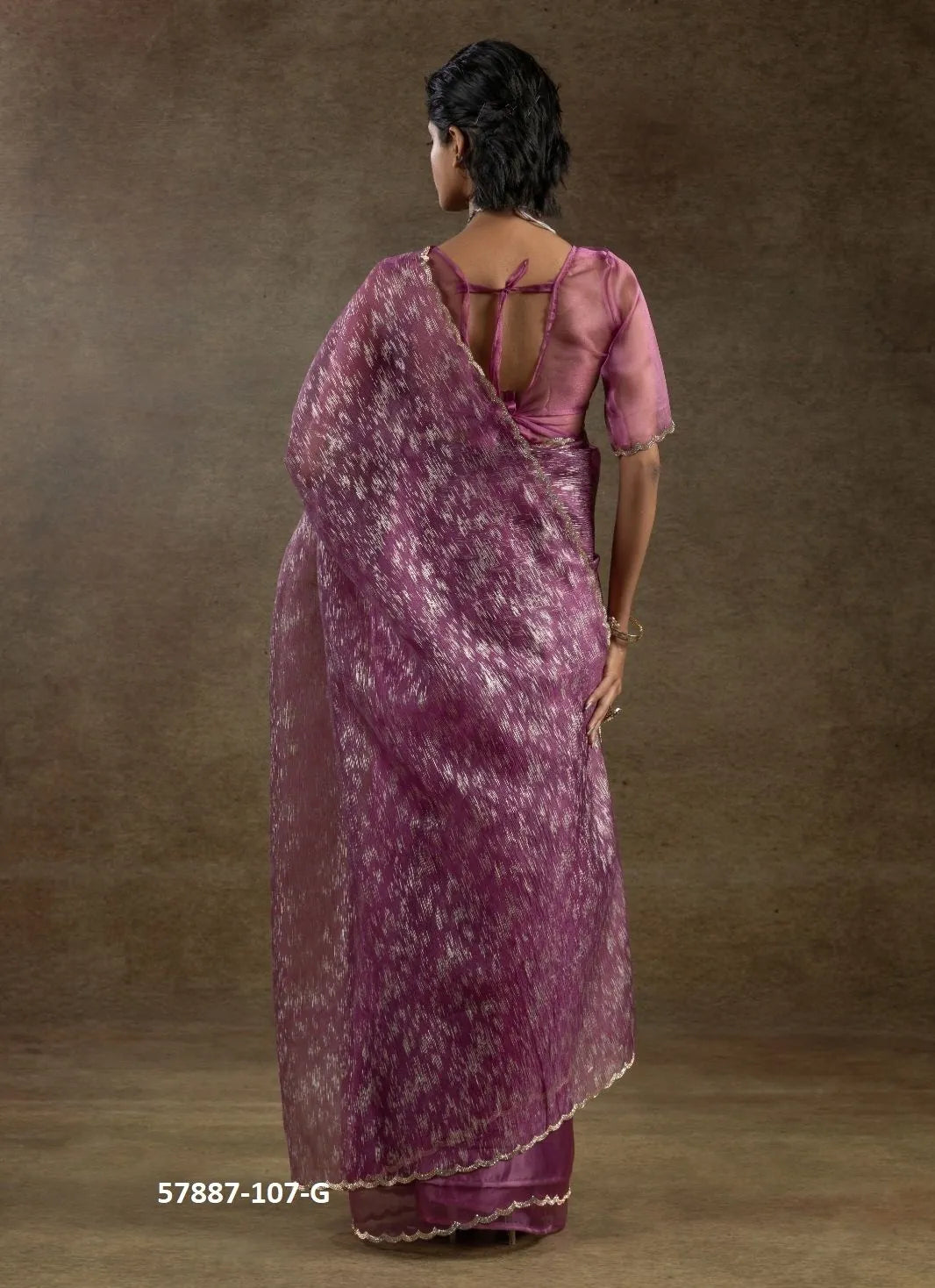 Purple Organza Zarkan-Work Evening-Wear Ready-To-Wear Saree