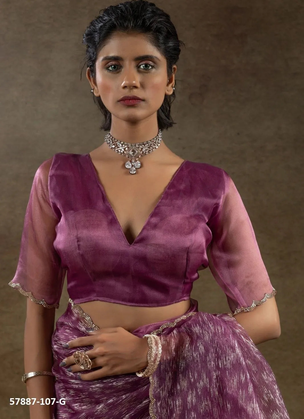 Purple Organza Zarkan-Work Evening-Wear Ready-To-Wear Saree