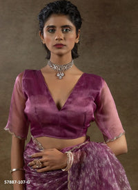Purple Organza Zarkan-Work Evening-Wear Ready-To-Wear Saree
