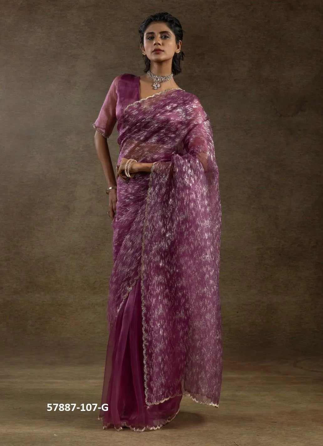 Purple Organza Zarkan-Work Evening-Wear Ready-To-Wear Saree