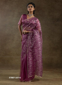 Purple Organza Zarkan-Work Evening-Wear Ready-To-Wear Saree