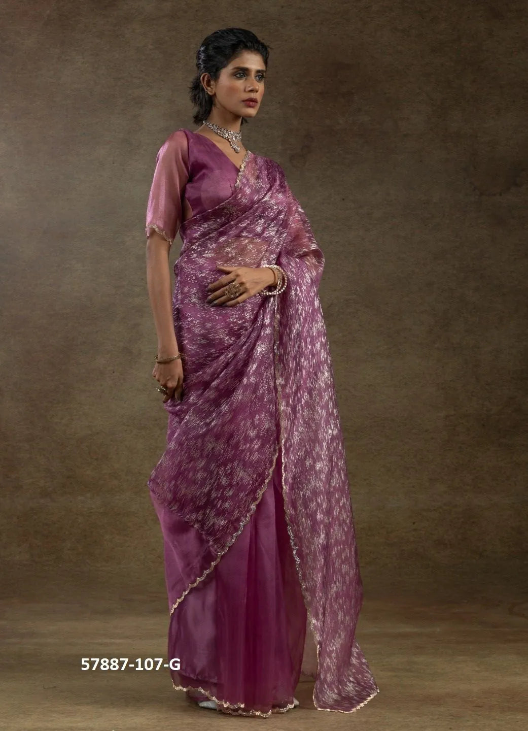 Purple Organza Zarkan-Work Evening-Wear Ready-To-Wear Saree