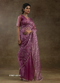 Purple Organza Zarkan-Work Evening-Wear Ready-To-Wear Saree
