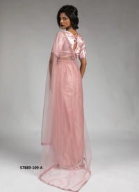Pink Net Zarkan-Work Evening-Wear Ready-To-Wear Saree