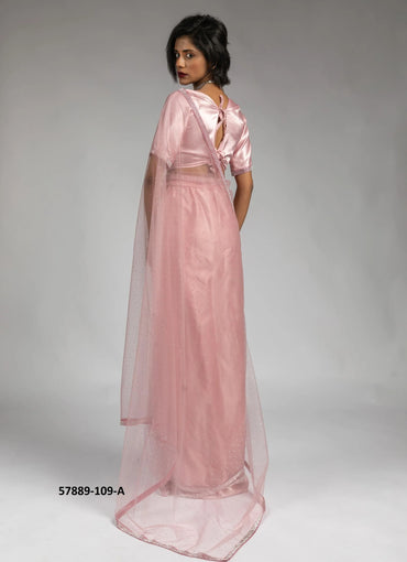 Pink Net Zarkan-Work Evening-Wear Ready-To-Wear Saree