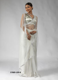 White Net Zarkan-Work Evening-Wear Ready-To-Wear Saree