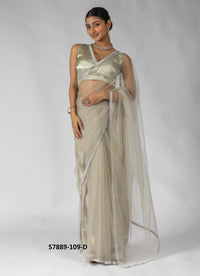 Beige Net Zarkan-Work Evening-Wear Ready-To-Wear Saree