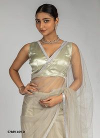 Beige Net Zarkan-Work Evening-Wear Ready-To-Wear Saree