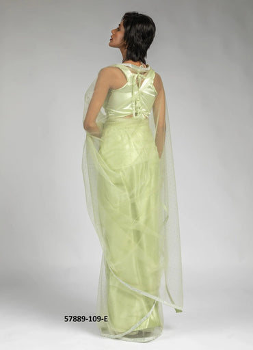 Light Green Net Zarkan-Work Evening-Wear Ready-To-Wear Saree