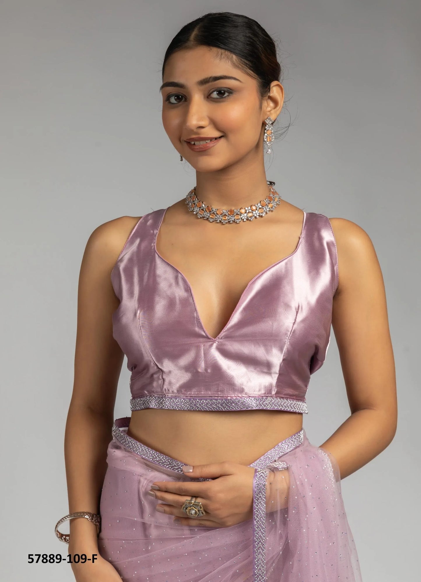 Mauve Net Zarkan-Work Evening-Wear Ready-To-Wear Saree