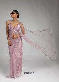 Mauve Net Zarkan-Work Evening-Wear Ready-To-Wear Saree