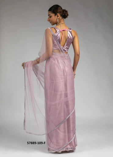 Mauve Net Zarkan-Work Evening-Wear Ready-To-Wear Saree