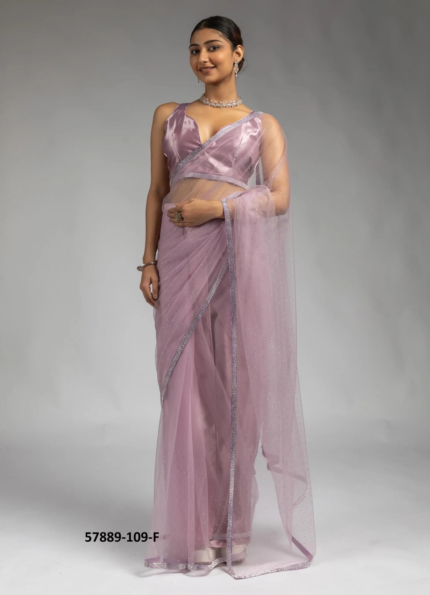 Mauve Net Zarkan-Work Evening-Wear Ready-To-Wear Saree