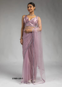 Mauve Net Zarkan-Work Evening-Wear Ready-To-Wear Saree