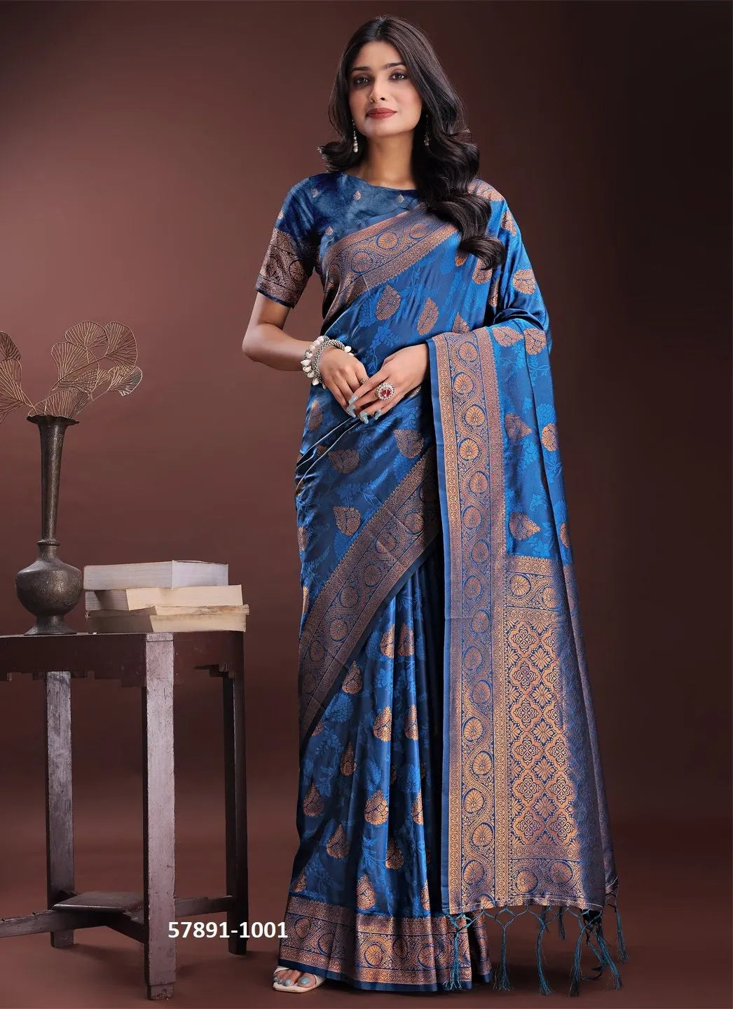 Royal Blue Silk Woven Festive-Wear Desi Saree