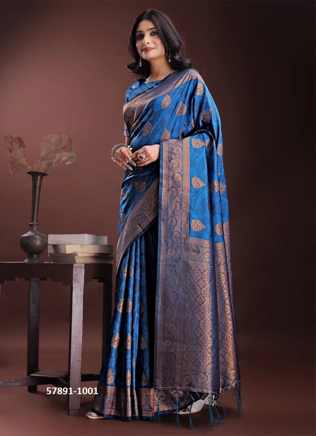 Royal Blue Silk Woven Festive-Wear Desi Saree