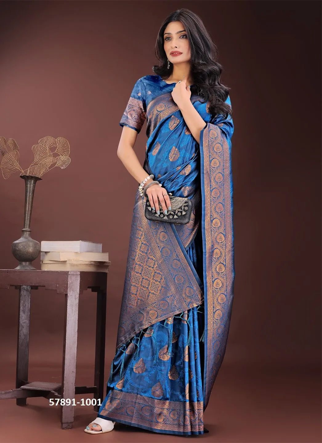 Royal Blue Silk Woven Festive-Wear Desi Saree