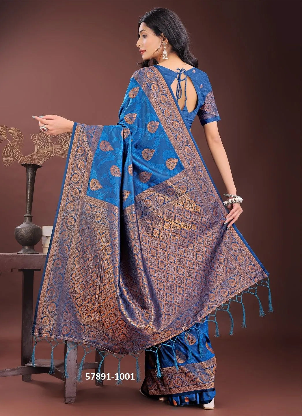 Royal Blue Silk Woven Festive-Wear Desi Saree