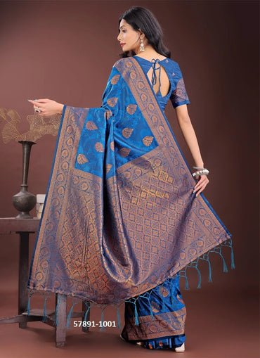 Royal Blue Silk Woven Festive-Wear Desi Saree