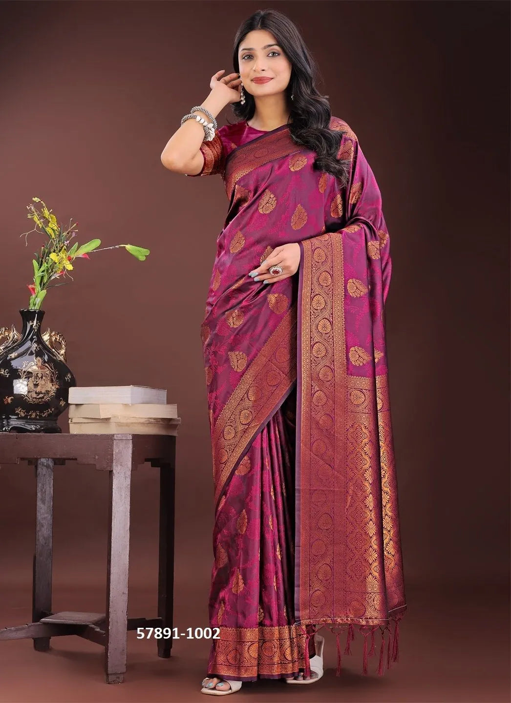 Purple Silk Woven Festive-Wear Desi Saree