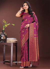Purple Silk Woven Festive-Wear Desi Saree