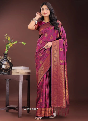 Purple Silk Woven Festive-Wear Desi Saree