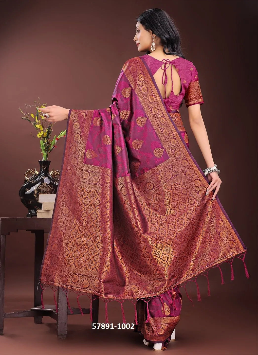 Purple Silk Woven Festive-Wear Desi Saree