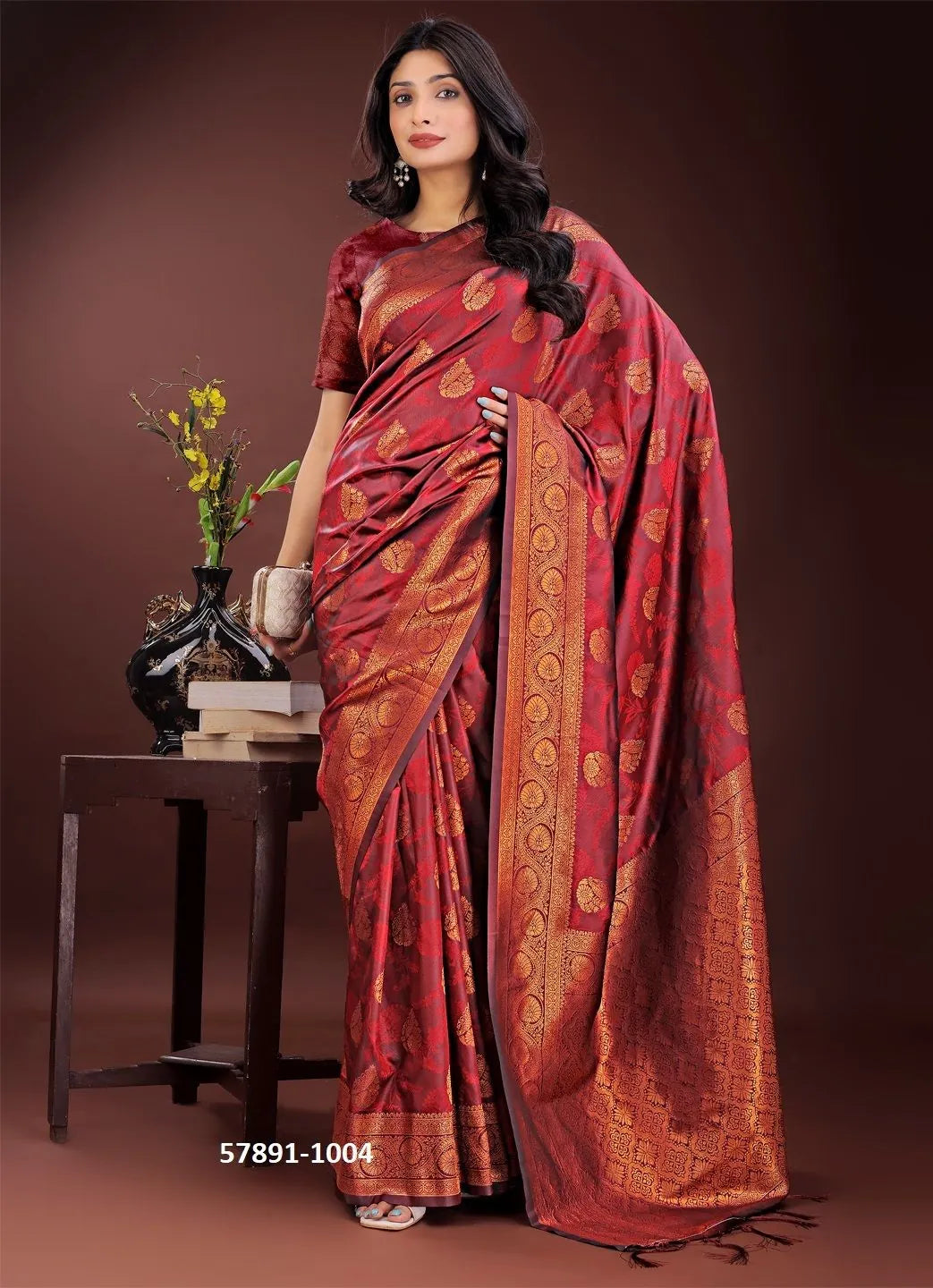 Wine Silk Woven Festive-Wear Desi Saree