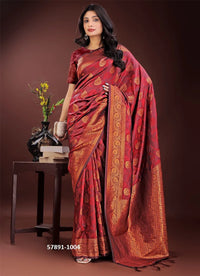 Wine Silk Woven Festive-Wear Desi Saree
