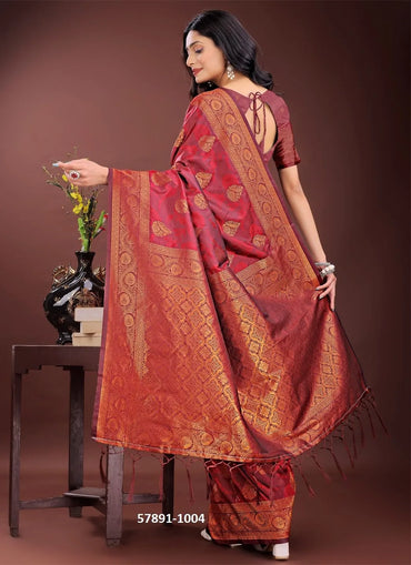 Wine Silk Woven Festive-Wear Desi Saree