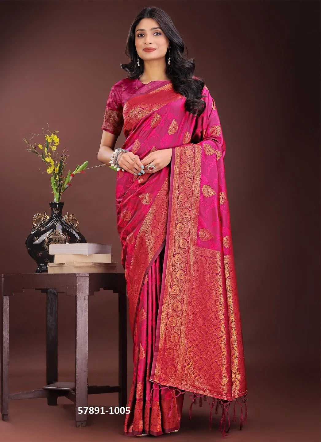 Magenta Silk Woven Festive-Wear Desi Saree