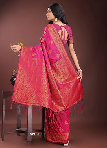 Magenta Silk Woven Festive-Wear Desi Saree