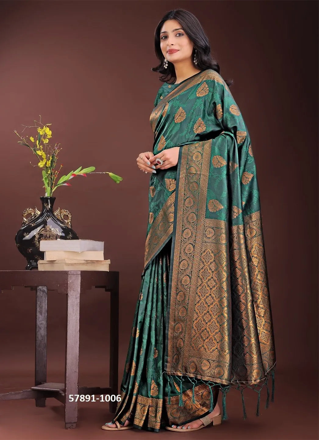 Teal Green Silk Woven Festive-Wear Desi Saree