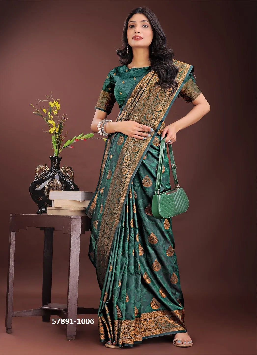 Teal Green Silk Woven Festive-Wear Desi Saree