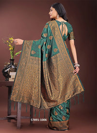 Teal Green Silk Woven Festive-Wear Desi Saree