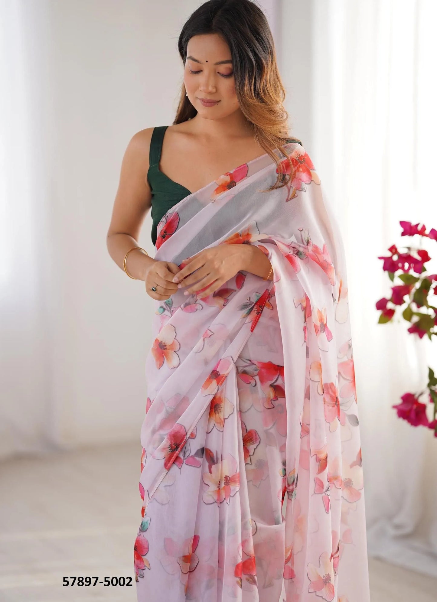 Light Pink Organza Fashionable Saree For Kitty-Parties