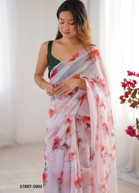 Light Pink Organza Fashionable Saree For Kitty-Parties