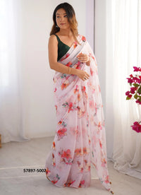 Light Pink Organza Fashionable Saree For Kitty-Parties